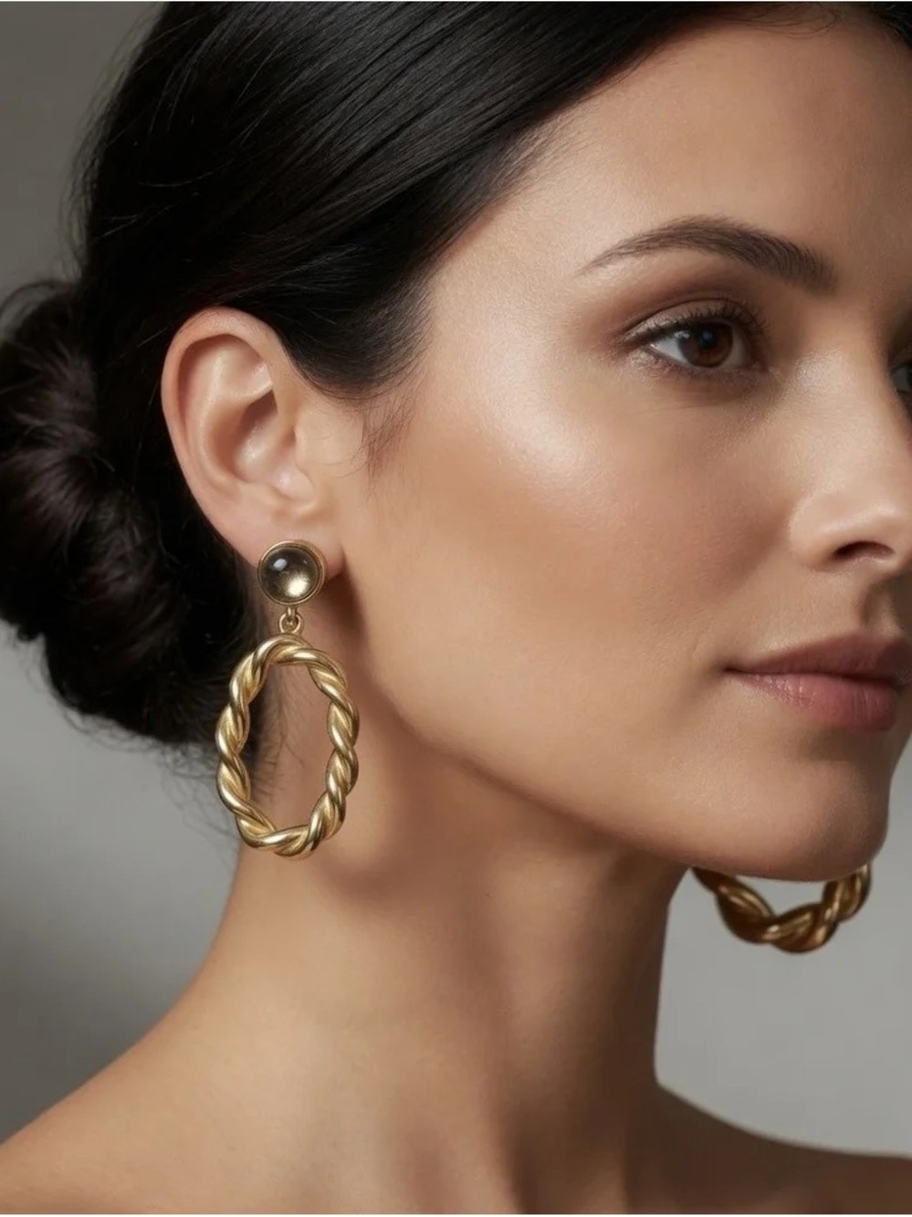 Vintage Givenchy Twisted Rope Hoop Earrings Gold Tone